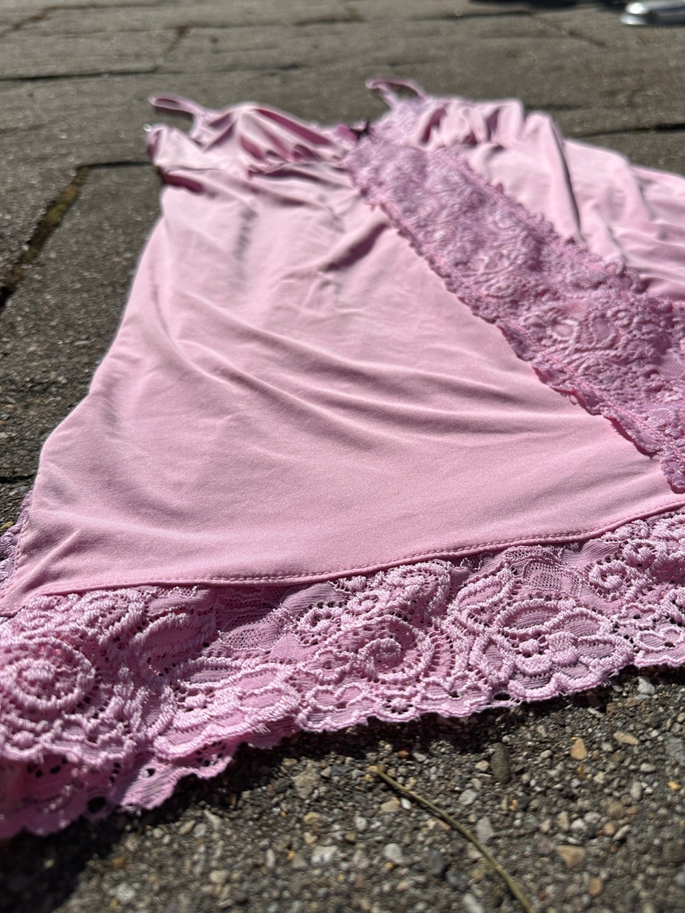 La Senza Pink Lace Trim Slip Dress Chemise Nightgown Coquette Large - Picture 3 of 6
